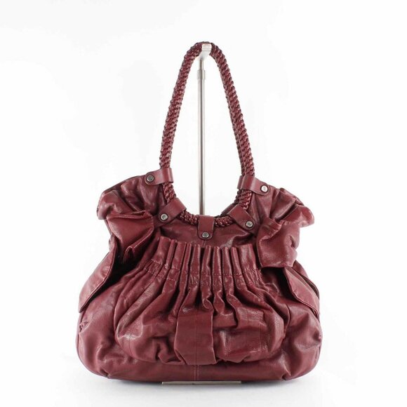 Lockheart Burgundy Red 14 X 11 Leather Braided Applique Detail Boho Purse - Picture 2 of 7